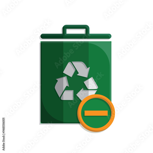 trash icon. recycling symbol with minus symbol on the bottom right. sustainability. reuse web icon, eco-friendly, second-hand. simple 3d design style