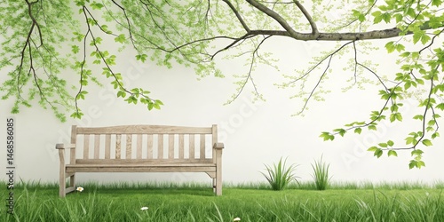 Wooden Bench in Green Meado...