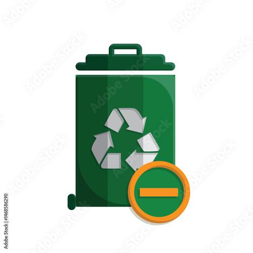trash icon. recycling symbol with minus symbol on the bottom right. sustainability. reuse web icon, eco-friendly, second-hand. simple 3d design style