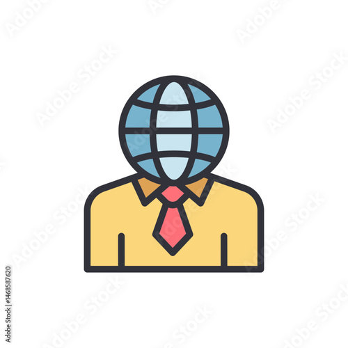 Conceptual graphic of a person with a world globe as a head illustration