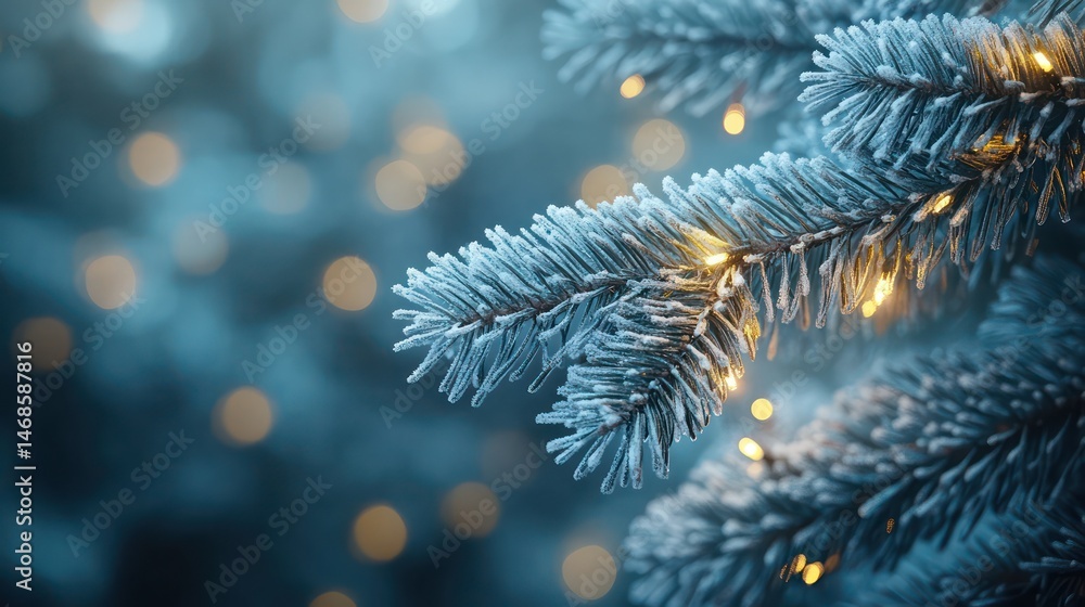 Blue evergreen tree branches with lights Blue evergreen tree branches with lights