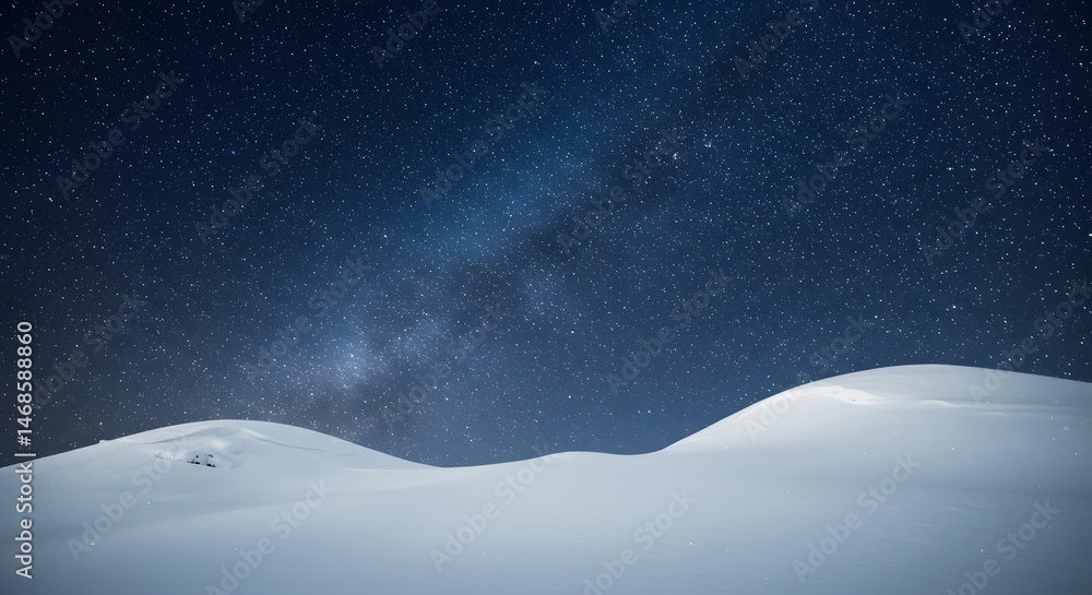Naklejka premium Stunning Winter Landscape Under a Starry Sky with the Milky Way in a Snowy Environment