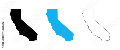 Vector map of california state USA on white background. Map in different styles of outline, black and blue