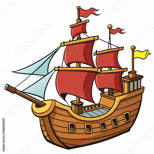 big pirate ship vector illustration on a white background