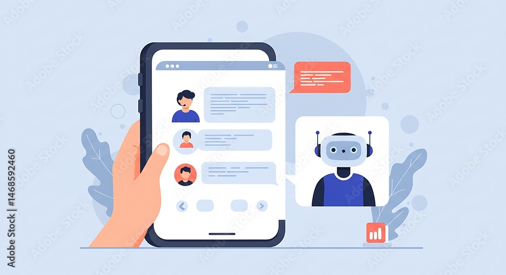 Modern digital communication with a helpful robotic assistant. Modern digital communication with a helpful robotic assistant.
