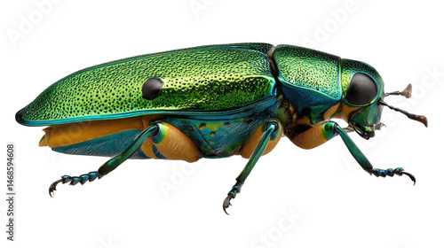 Wallpaper Mural Jewel Beetle: A captivating jewel beetle, its iridescent exoskeleton shimmering with emerald and gold hues, is captured in stunning detail, showcasing the intricate beauty of nature's designs. Torontodigital.ca