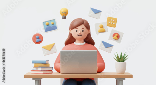Person Working On Laptop With Books And Digital Items