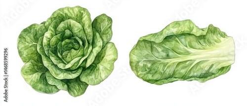 Detailed illustration of two types of lettuce leaves.