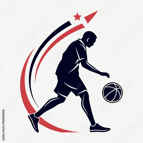 : vector icon of a person playing with a ball, black silhouette, white background, modern design