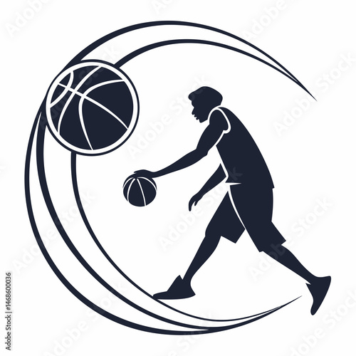 : vector icon of a person playing with a ball, black silhouette, white background, modern design