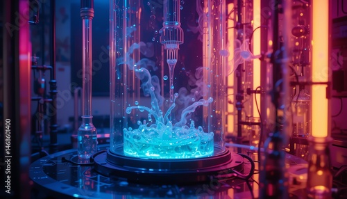 Futuristic Laboratory Experiment with Glowing Liquid