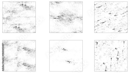 Grunge overlay textures with dust grain isolated on white background.  Distressed paper with old, worn overlay effect. Torn and crumpled pattern for poster or vinyl album cover.