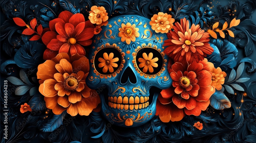 Vibrant skull adorned with flowers (1) Vibrant skull adorned with flowers (1)