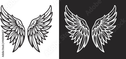 Angel wings silhouettes, Angel wings vector art, hand drawn bird or angel wings of different shape, vector illustration