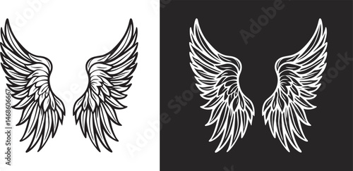 Wallpaper Mural Angel wings silhouettes, Angel wings vector art, hand drawn bird or angel wings of different shape, vector illustration Torontodigital.ca