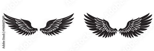 Angel wings silhouettes, Angel wings vector art, hand drawn bird or angel wings of different shape, vector illustration