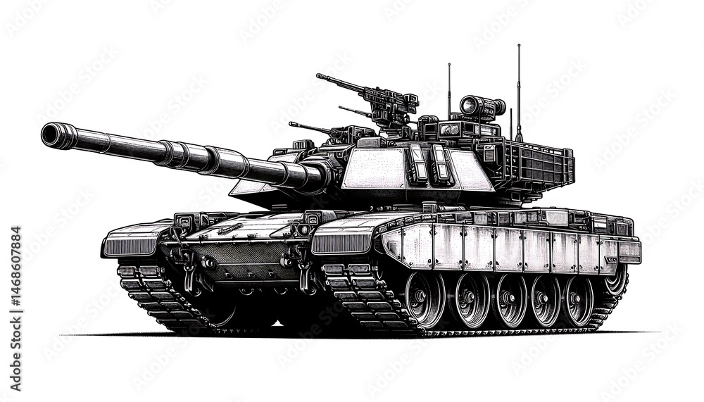 Obraz premium Graphic Design Vector Art of Vintage Tank: Military Vehicle Illustration Showcasing Modern Warfare and Combat Technology