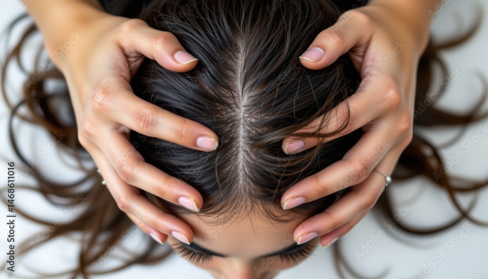 Naklejka premium Relaxing scalp massage techniques for stress relief home informative guide indoor close-up wellness