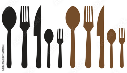 Silhouette Cutlery Vector Set – Fork, Knife, Spoon Icons for Kitchen and Dining Designs