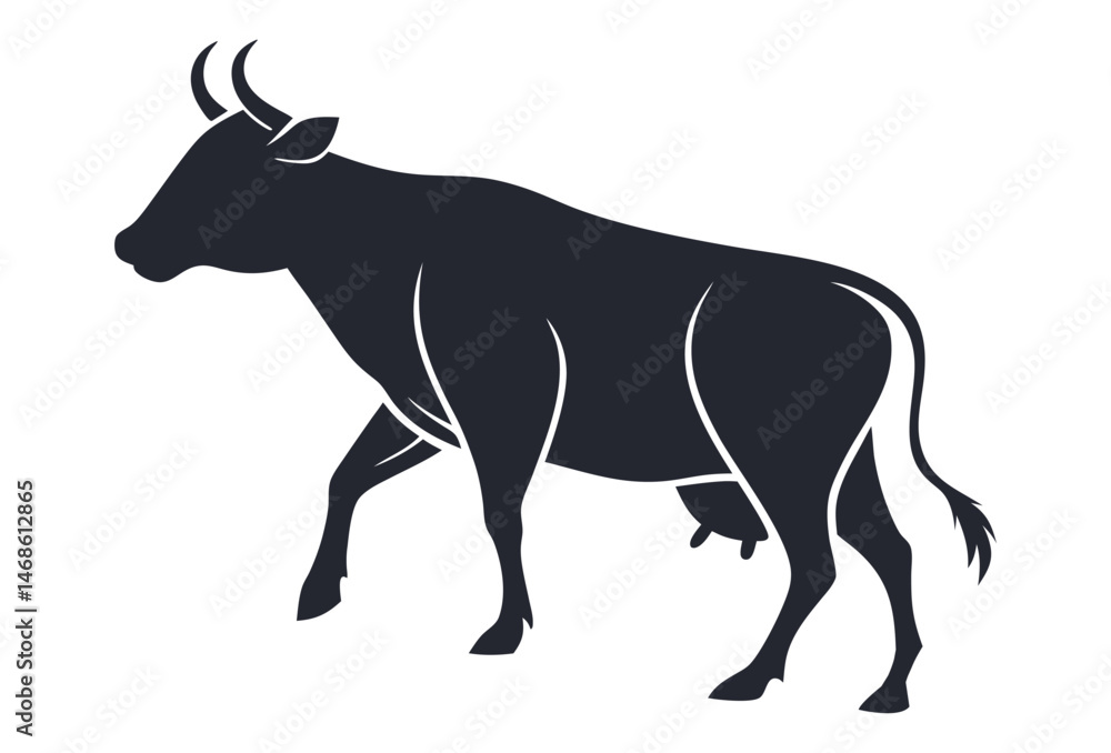 Minimal cow silhouette vector on white background. Minimal cow silhouette vector on white background.