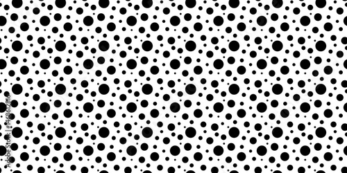 Black circles different sizes pattern on white background. Pattern of black random rounds shape..Dalmatian pattern. Abstract background with black dots.
