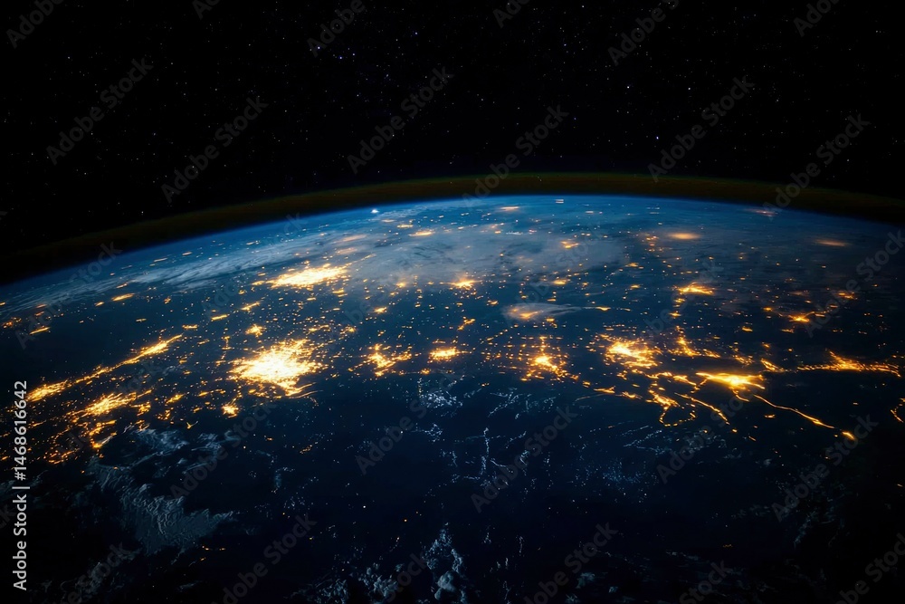 Earth from space, glowing cities Earth from space, glowing cities