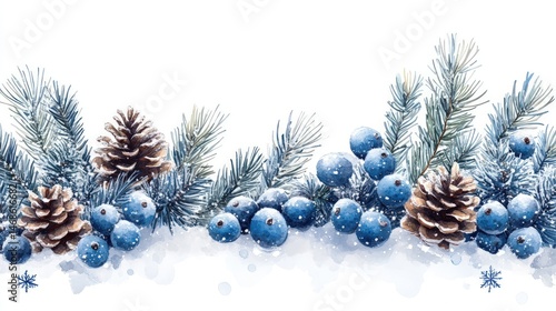 Winter berries and pine branches border