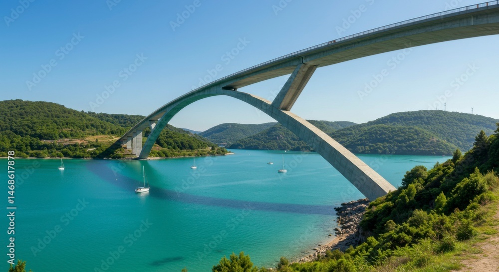 Naklejka premium Majestic arch bridge over tranquil lake (1)