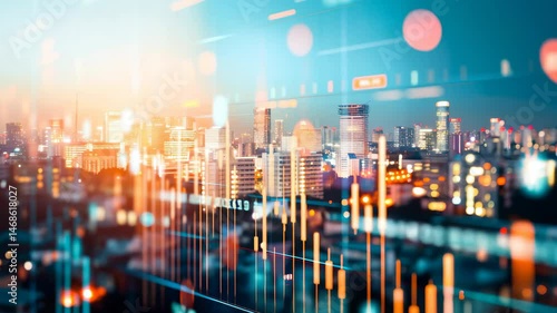 Trading charts with glowing lines representing stocks, forex, and gold prices. Multiple screens display real-time financial graphs, candlestick patterns, and fluctuating indicators.