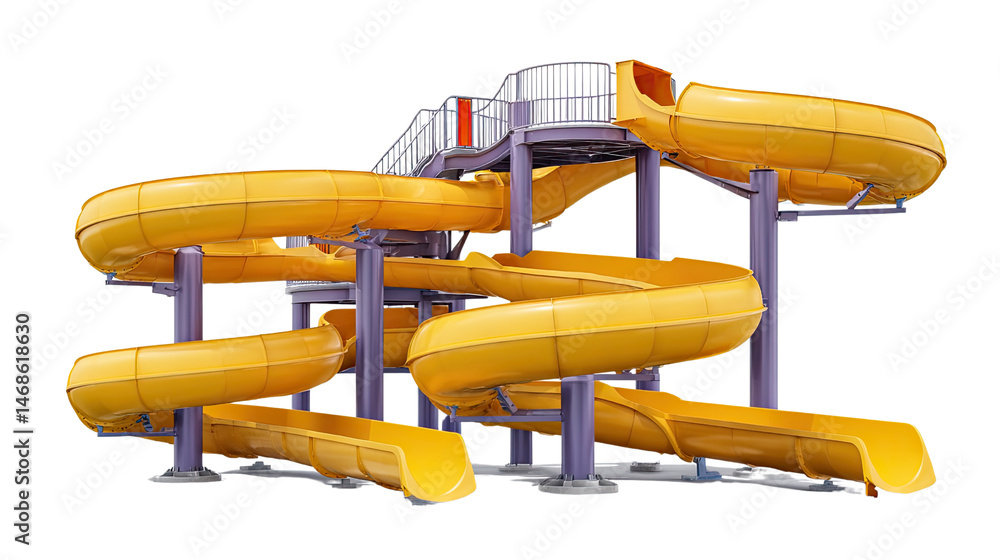 Fototapeta premium Water Park Adventure: A thrilling water slide spirals and curves, inviting exhilarating descents and refreshing aquatic fun.