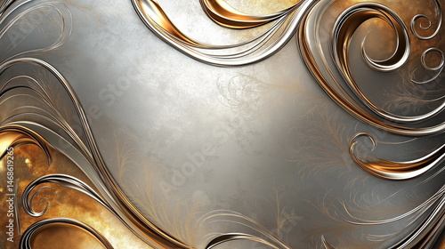 Elegant silver and gold abstract background with luxury Thai-style floral patterns, suitable for invitations, certificates, or decorative designs