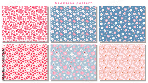シームレスパターン_桜の花のセット-02