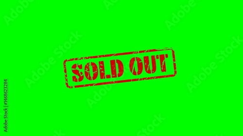 Animated 'Sold Out' rubber stamp seal with bold red text on a green screen background, perfect for indicating out-of-stock items in sales, retail, and promotional content