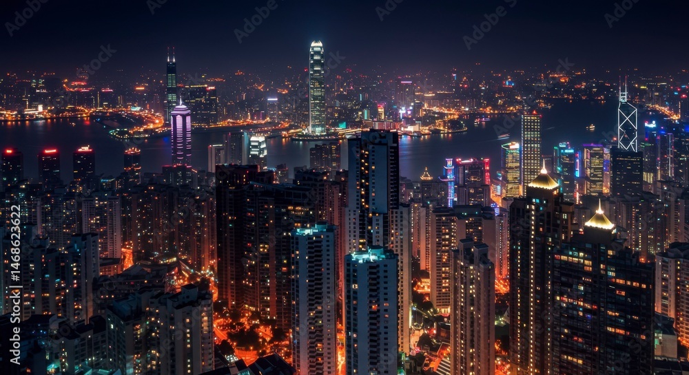 Obraz premium Night view of illuminated skyscrapers