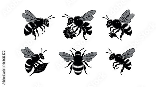 Bee Silhouette Vector Icons Collection for Nature and Wildlife Design