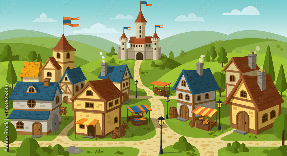 Flat design of medieval village Flat design of medieval village