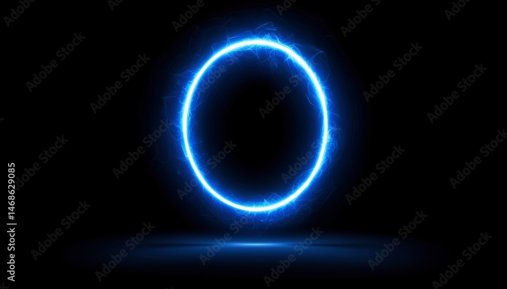 Obraz premium Glowing blue circle on black background