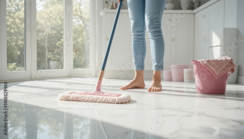 Wallpaper Mural woman cleaning floor with mop Torontodigital.ca