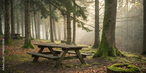 Foggy Forest Picnic Wooden ...
