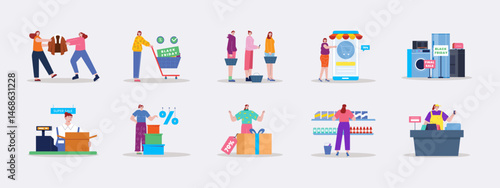 Black Friday illustrations set. Flat vector illustration concept.