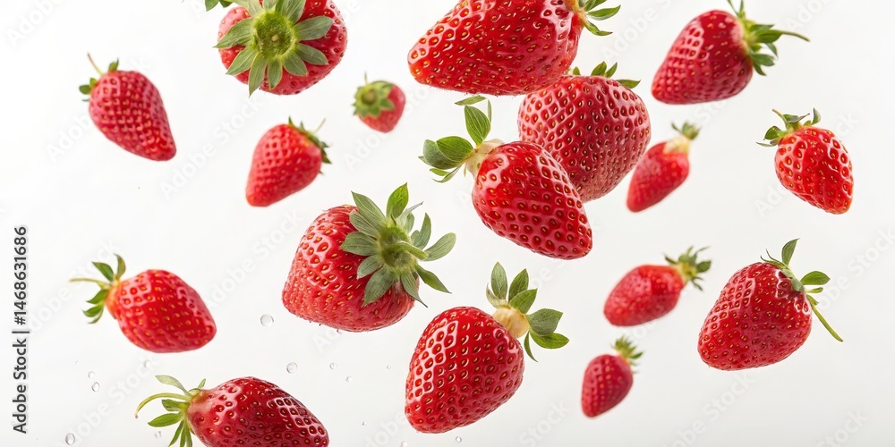 Fresh Strawberries Floating on White, Summer ,Fruits Fresh Strawberries Floating on White, Summer ,Fruits