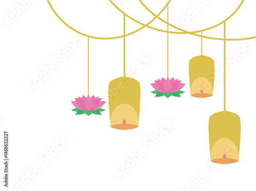 Vesak Day Lantern and Lotus Background
