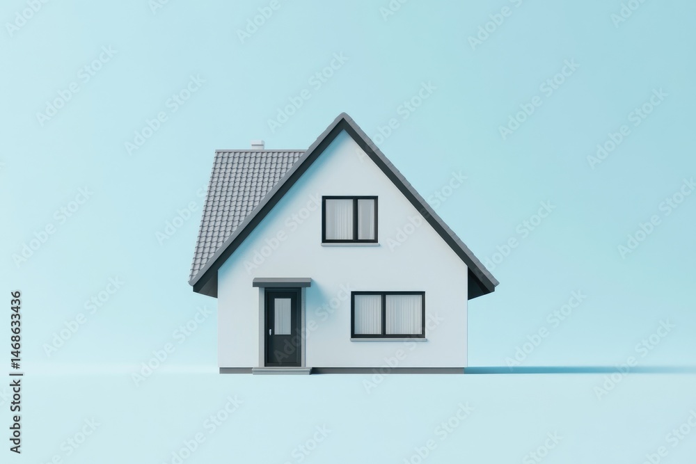 Minimalist white house rendering on light blue background Minimalist white house rendering on light blue background