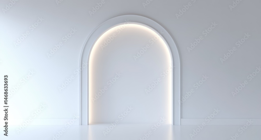 Illuminated arched doorway in minimalist setting Illuminated arched doorway in minimalist setting