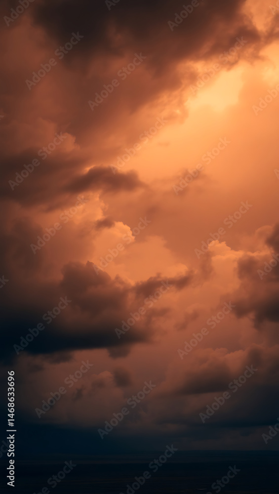 Naklejka premium Dramatic Stormy Sky: Captivating Abstract Cloudscape with Moody Atmosphere and Vibrant Orange Hues