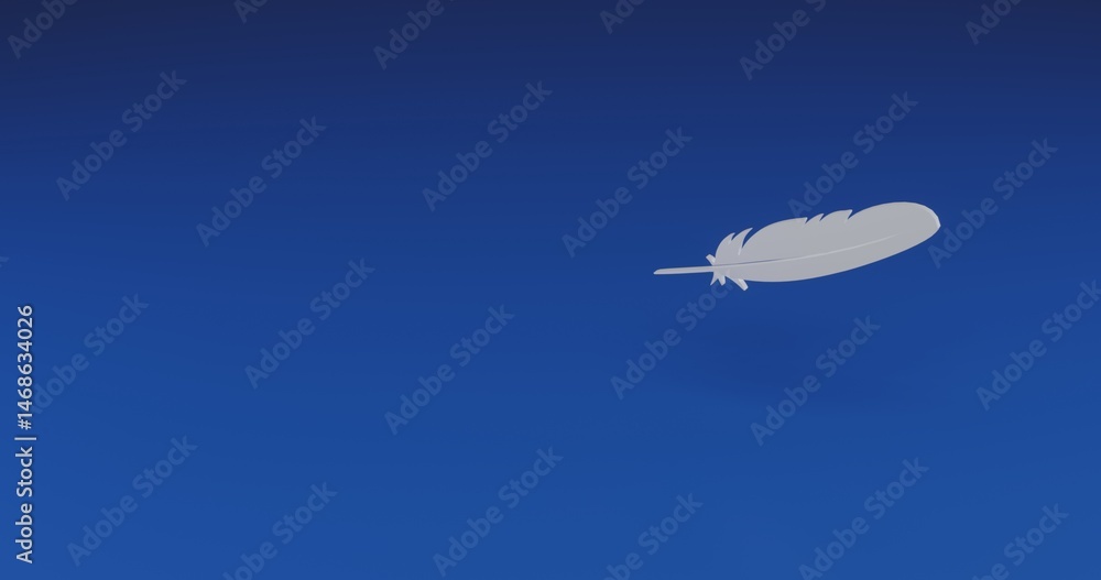 Isolated realistic white feather symbol with shadow. Located on the right side of the scene. 3d illustration on transparent background Isolated realistic white feather symbol with shadow. Located on the right side of the scene. 3d illustration on transparent background