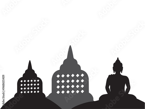 Vesak Day Frame Line Art Illustration