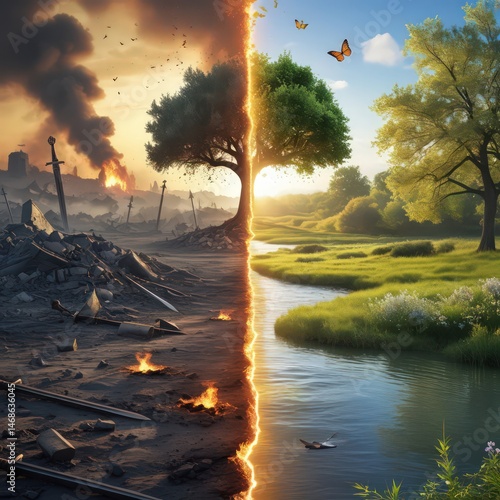 Golden light reflects on the tranquil lake and river at sunset, painting the sky with hues of orange and pink over the winter landscape