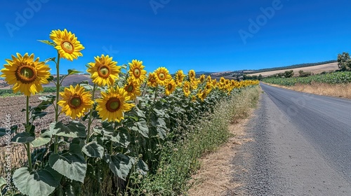 Sunflowers line country road