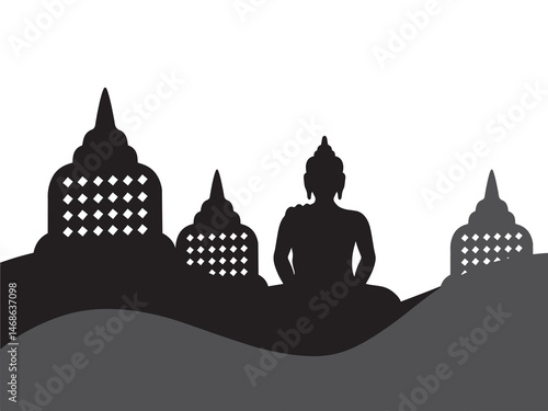 Vesak Day Frame Line Art Illustration